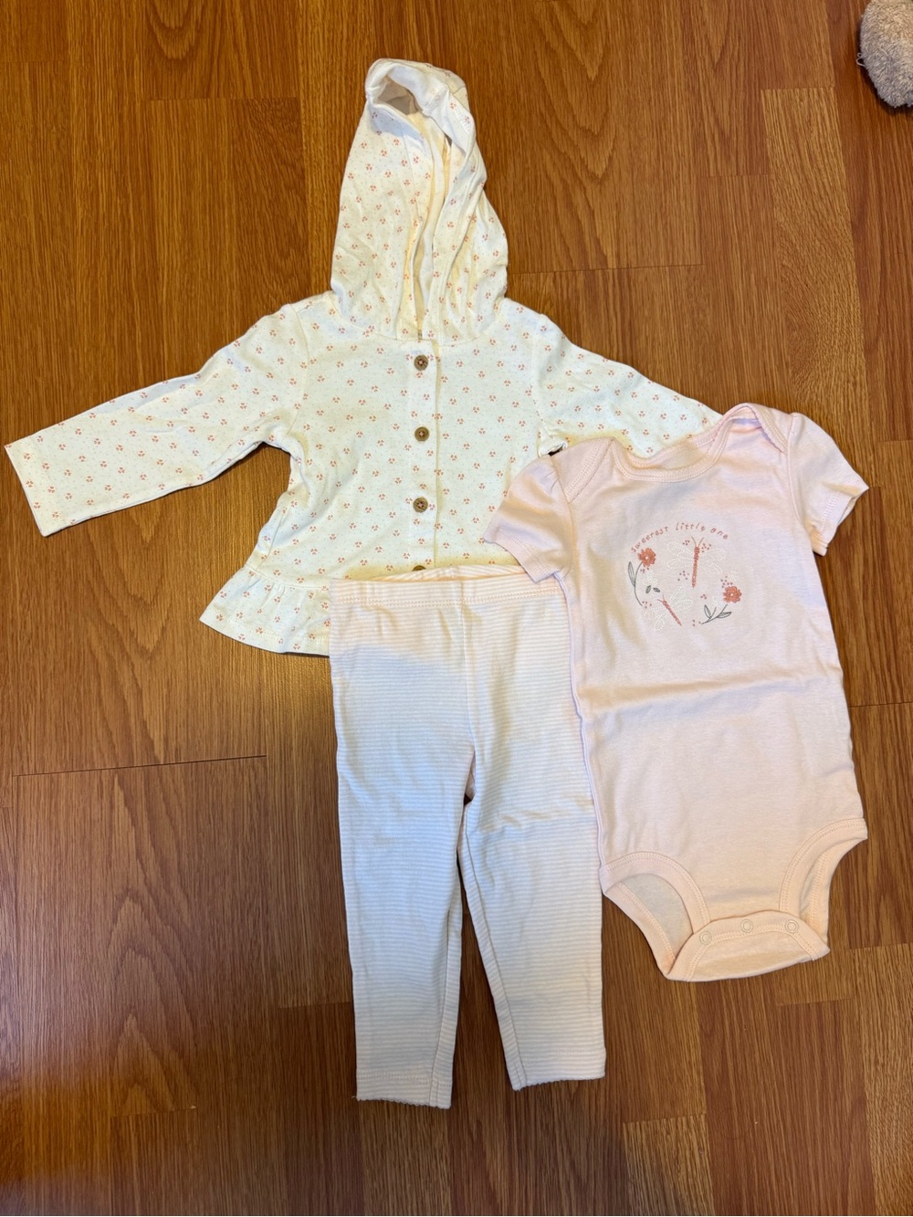 Carter's Cream and Soft Pink Floral Baby Bodysuit Set